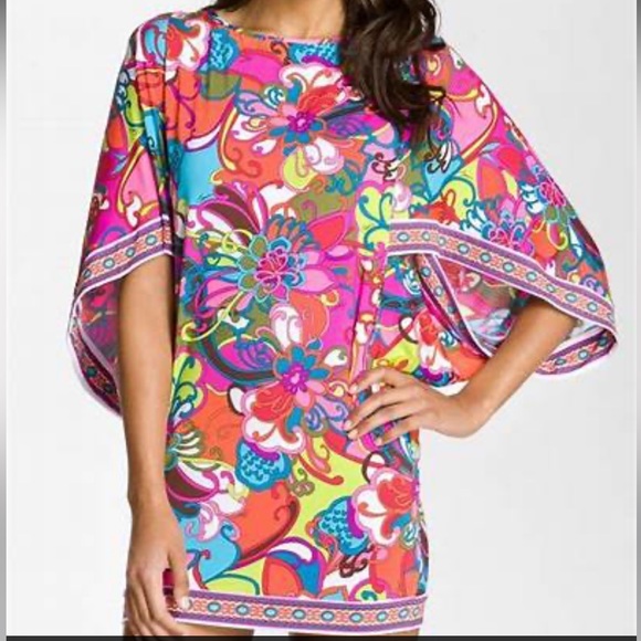 NWOT Trina Turk 'Fiji Flower' Swim Cover-Up Tunic Dress - Picture 3 of 13